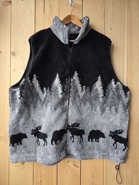 Vintage Mazmania Fleece Vest Zip Up Bear Moose Wildlife Womens 3X